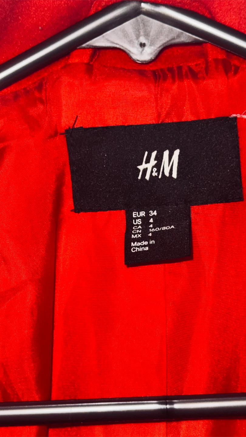 H&M Red Double-Breasted Pea Coat - Size EUR 34 / US 4 - photo 2