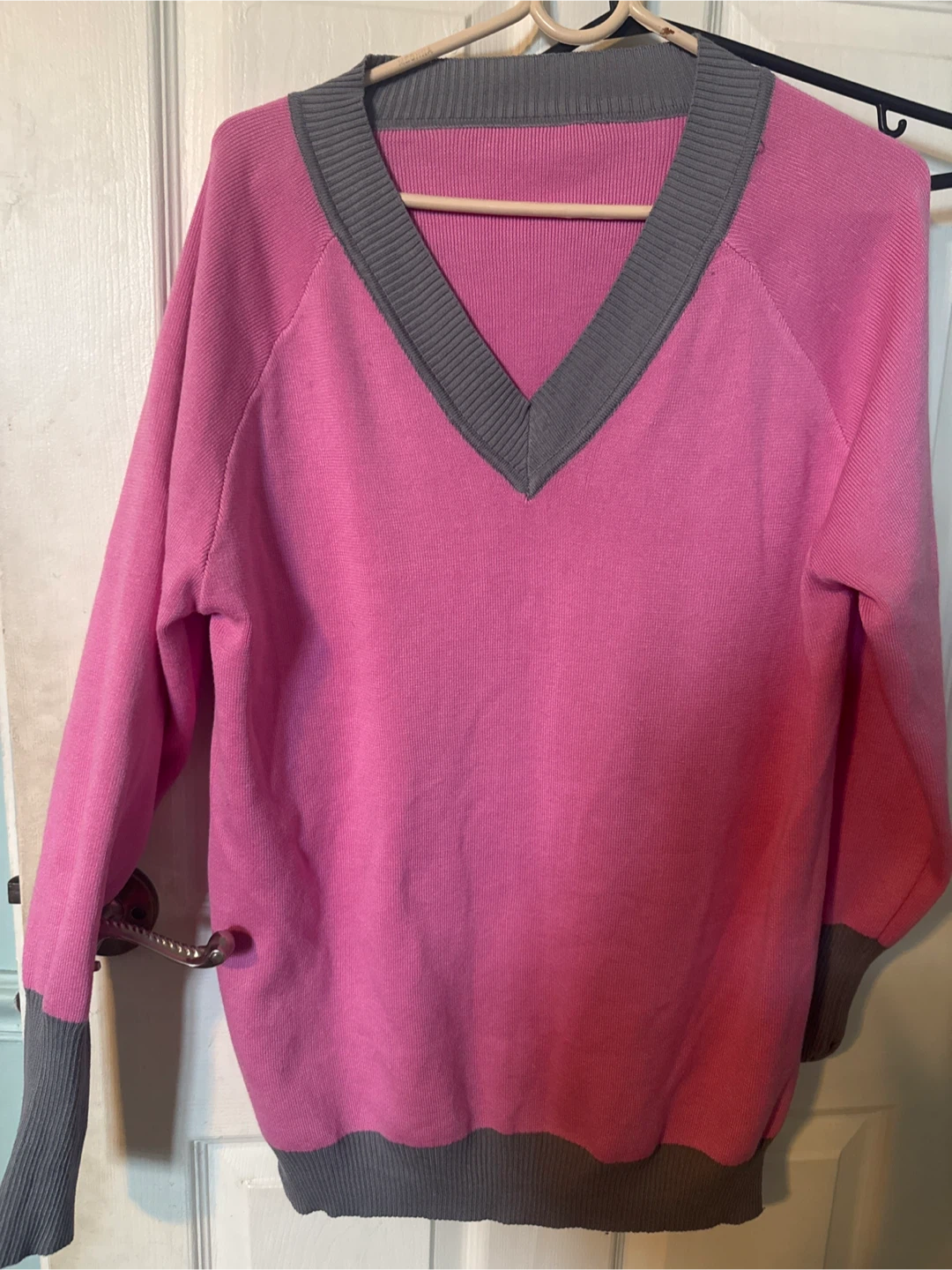 Pink & Grey V-Neck Sweater
