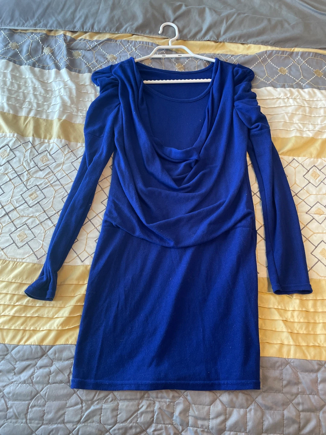 Blue Long Sleeve Ruched Dress - photo 3