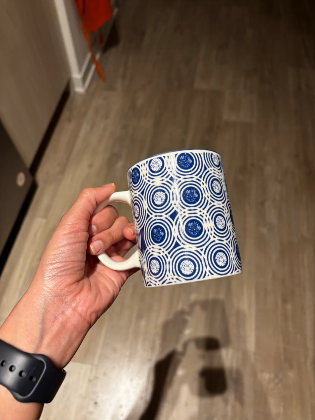 Blue and White Patterned Ceramic Mug: set of 2