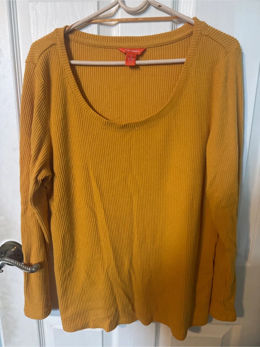 Joe Fresh Women's Ribbed Long Sleeve Top - Mustard Yellow - XL