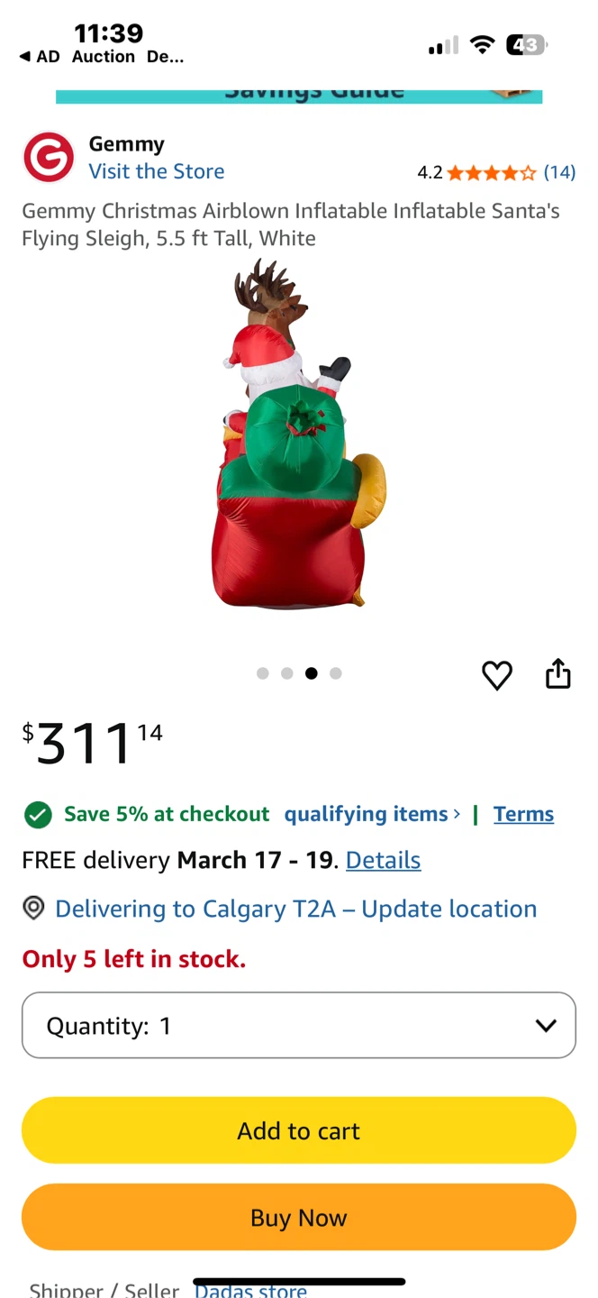 Christmas Airblown Santa's Flying Sleigh Inflatable 6.2 ft - photo 3