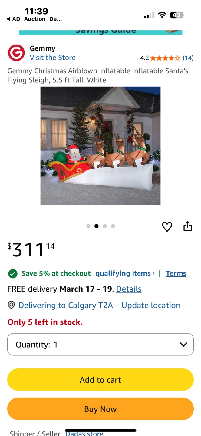 Christmas Airblown Santa's Flying Sleigh Inflatable 6.2 ft - photo 2