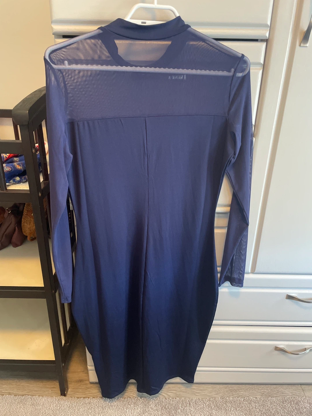 Navy Blue Long Sleeve Mesh Detail Dress - photo 2
