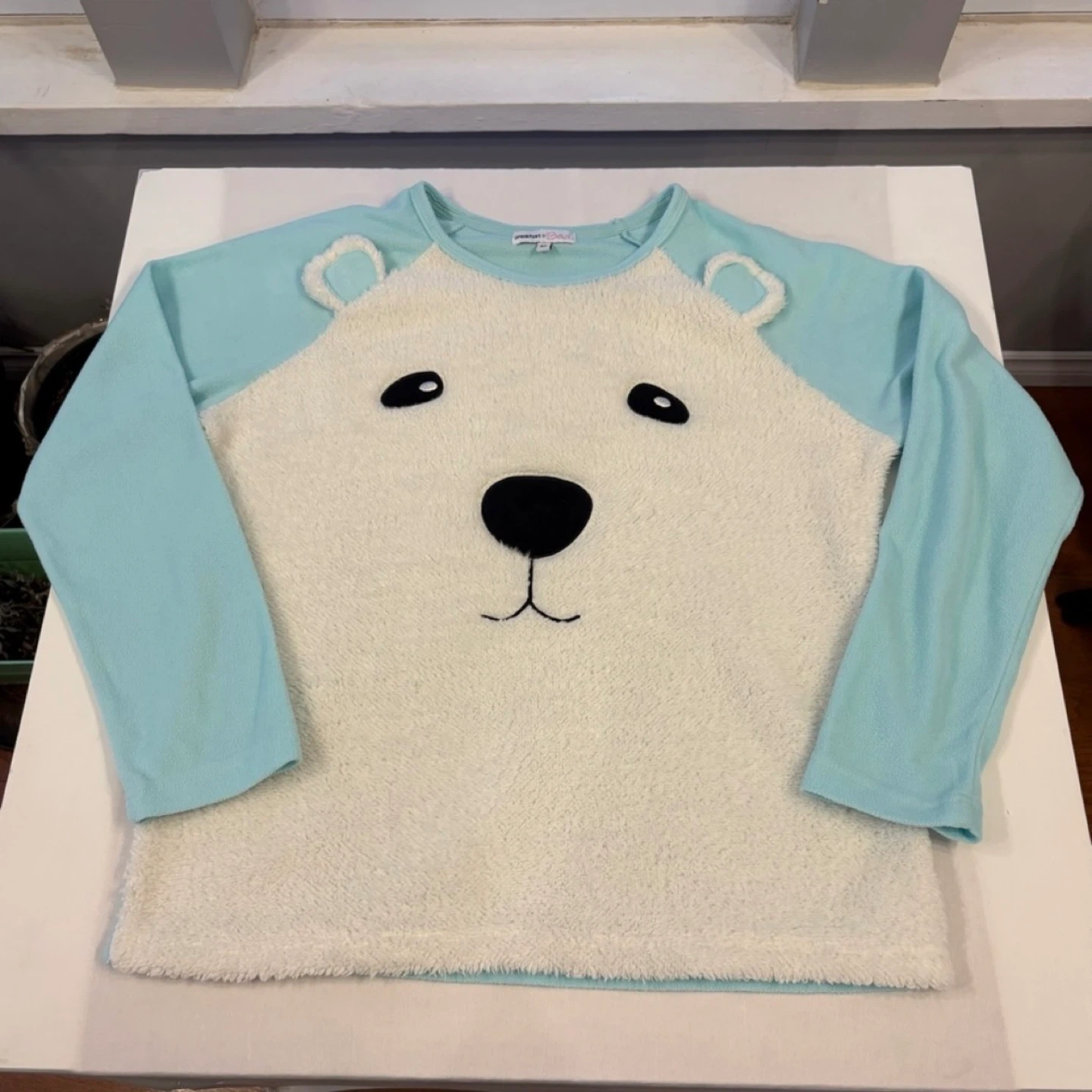 Adorable Breakfast in Bed Polar Bear Fleece Pajama Top Size L - photo 5
