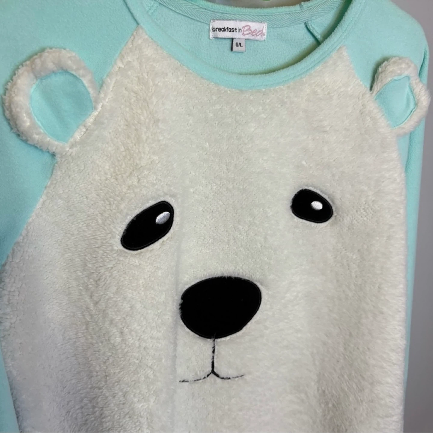 Adorable Breakfast in Bed Polar Bear Fleece Pajama Top Size L - photo 3