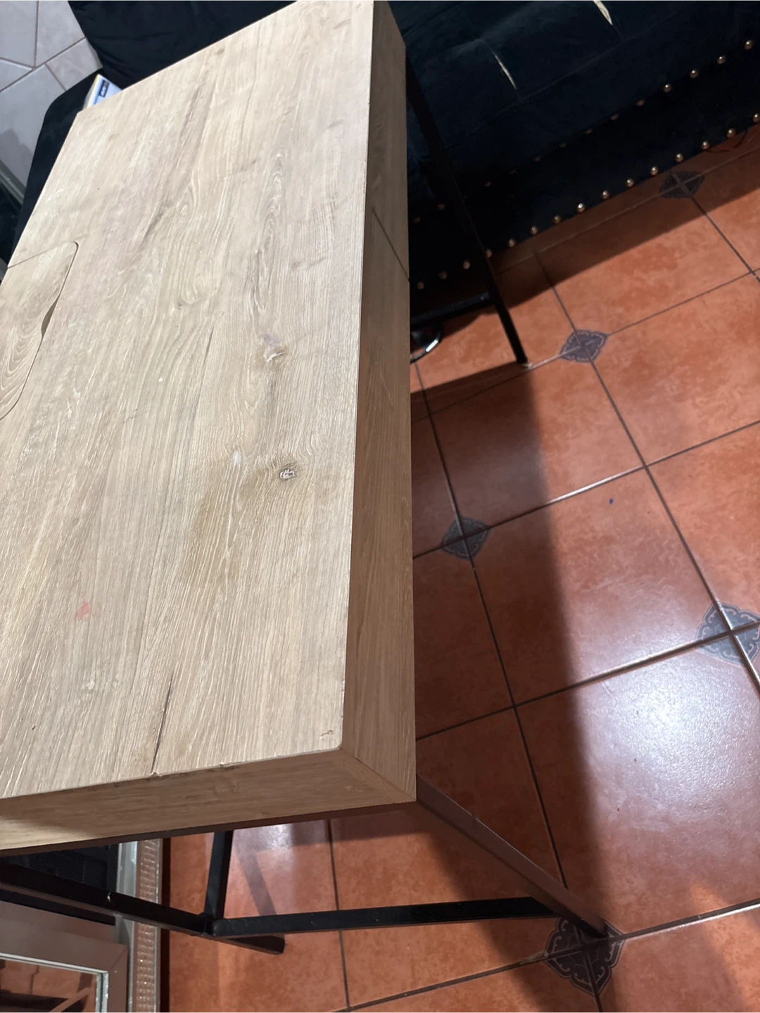 Wood Grain Desk with Built-in Power Outlet