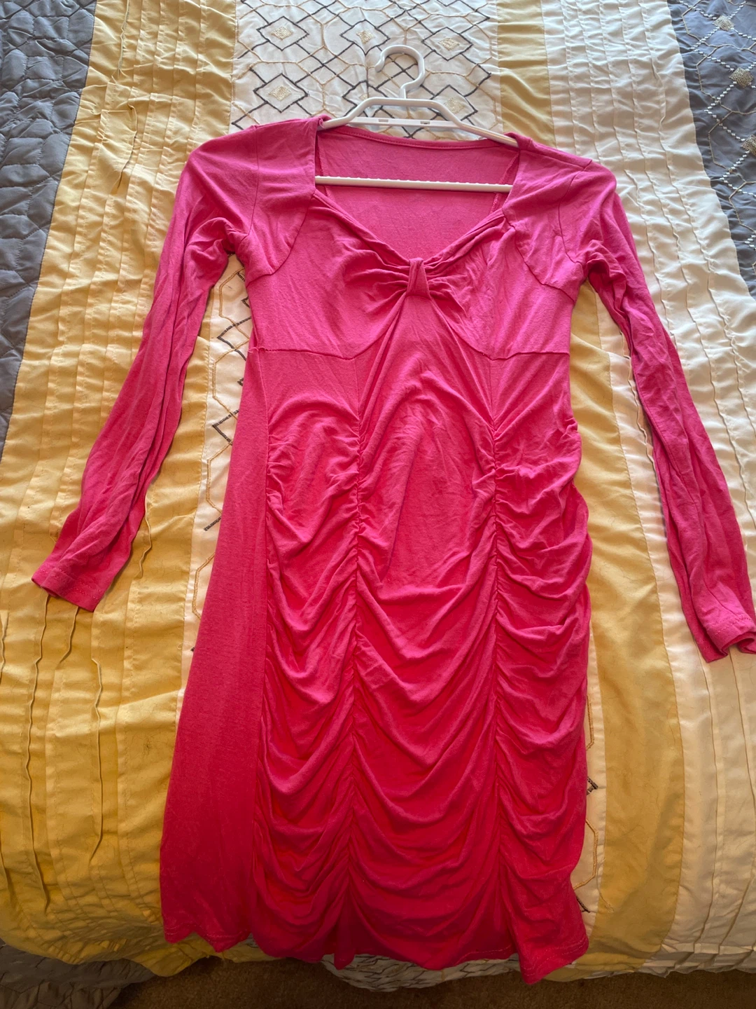 Pink Long-Sleeve Ruched Dress - photo 3
