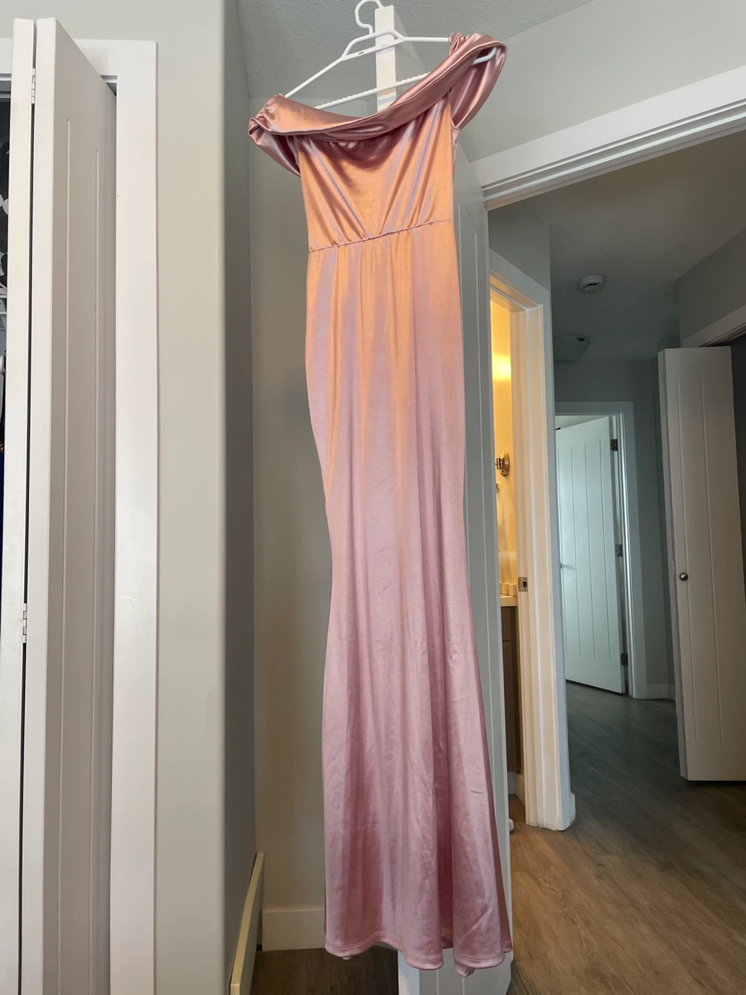 Forever 21 Pink Off-the-Shoulder Satin Maxi Dress - photo 2