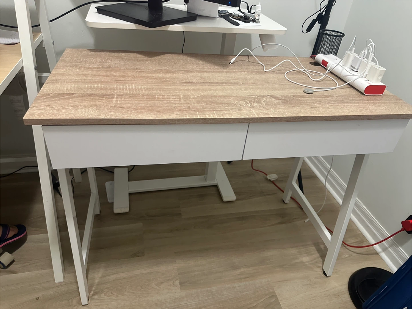 Wooden Top Desk with White Drawers