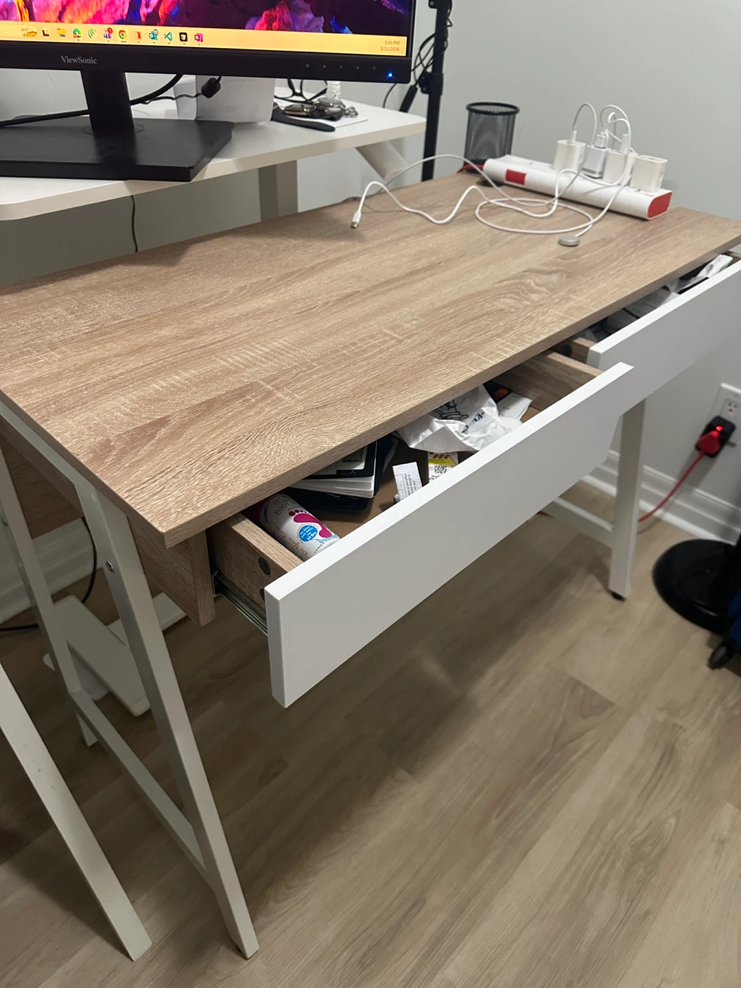 Wooden Top Desk with White Drawers - photo 2