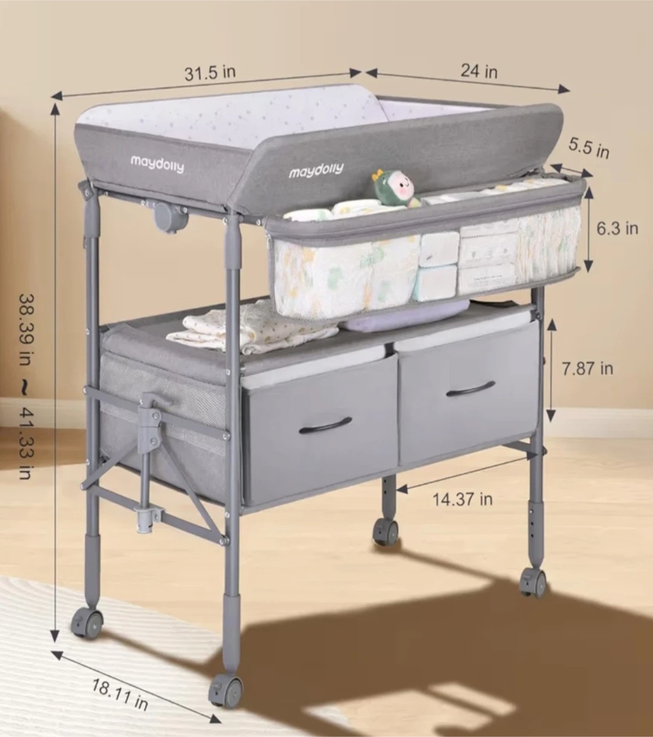 Maydolly Baby Changing Table Station with Storage