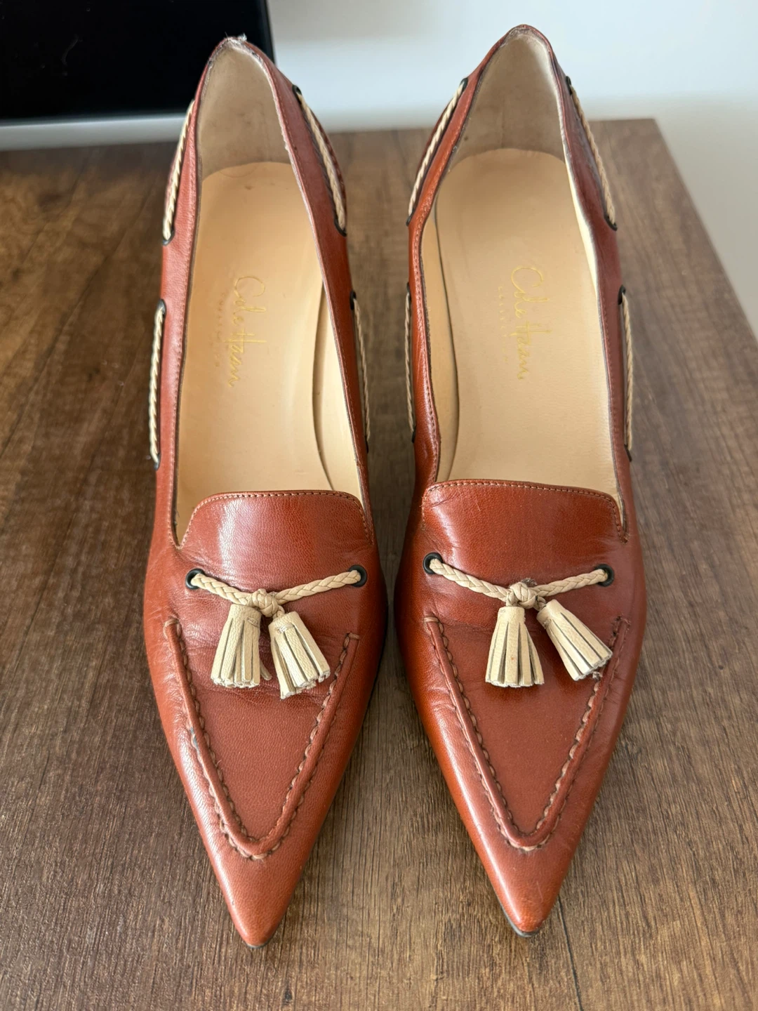 Cole Haan Tan Leather Tassel Heels