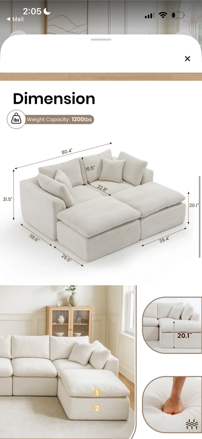 Cream Modular Sectional Sofa Couch - photo 3