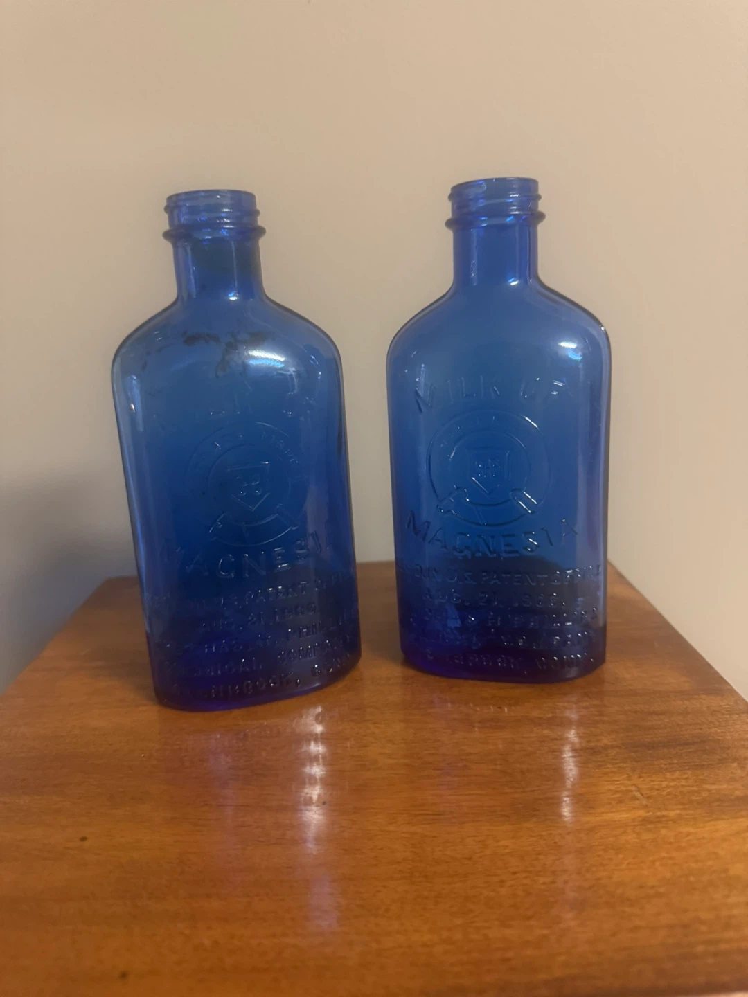 2 Vintage Milk of Magnesia Blue Glass Bottle