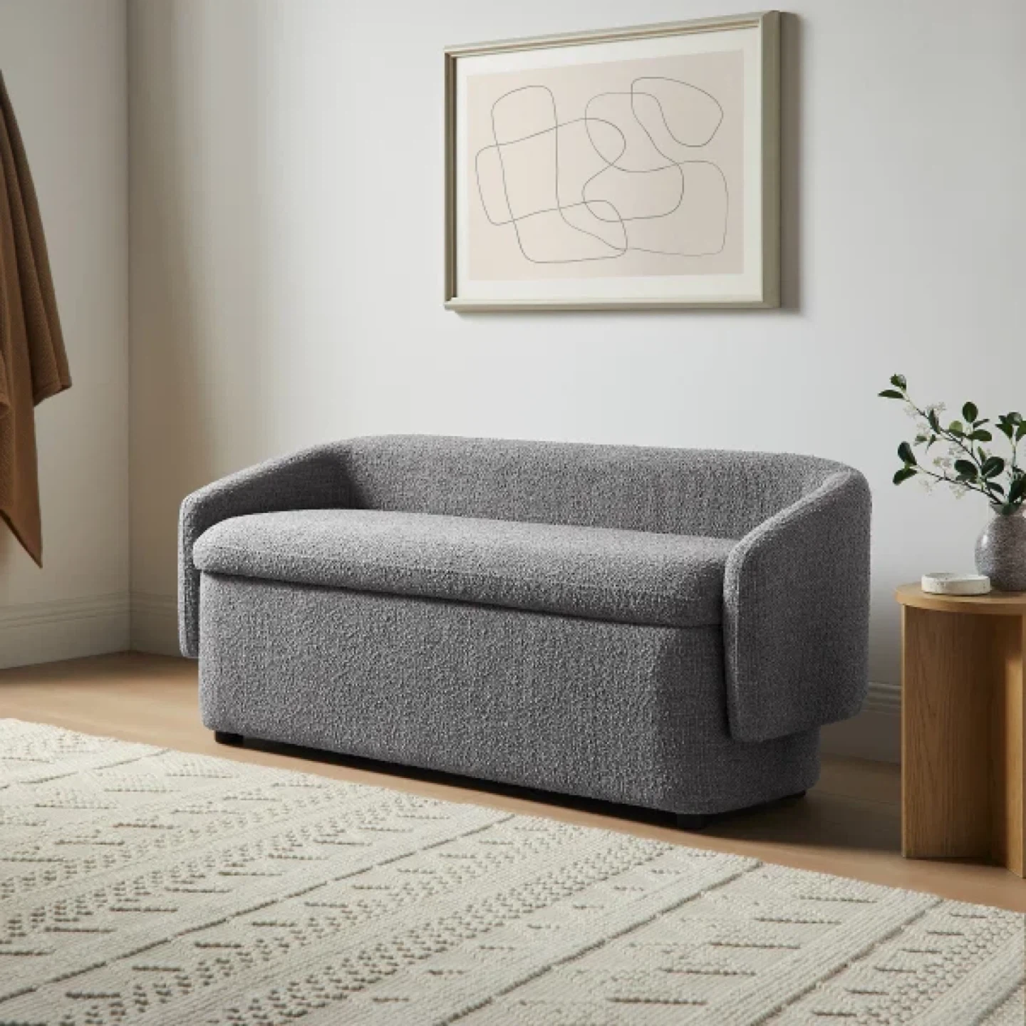 Grey Bouclé Storage Bench