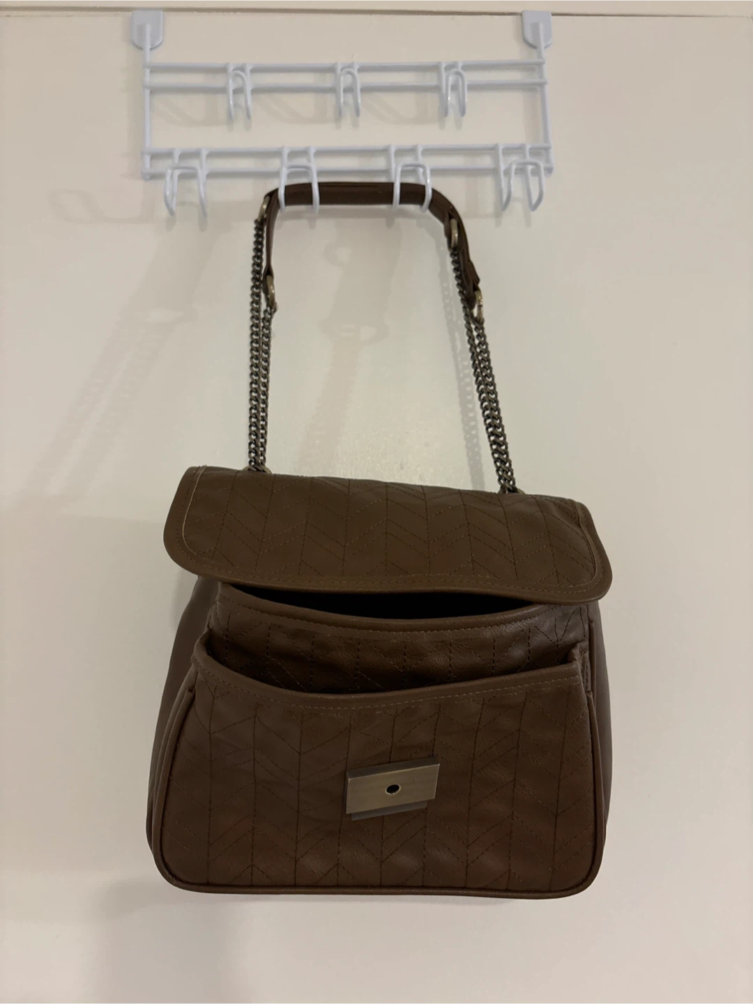 Brown Quilted Shoulder Bag with Chain Strap