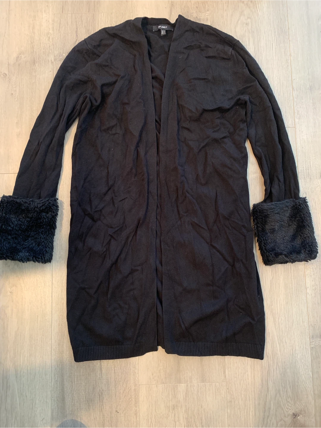 STUDIO F Black Cardigan with Fur Cuffs