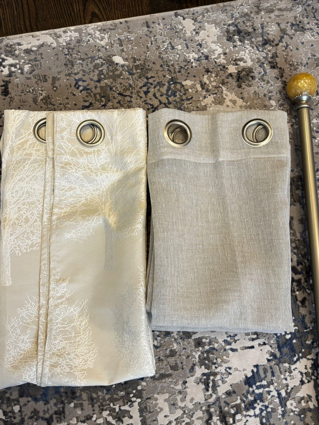 Two pairs of eyelet curtains and curtain rod