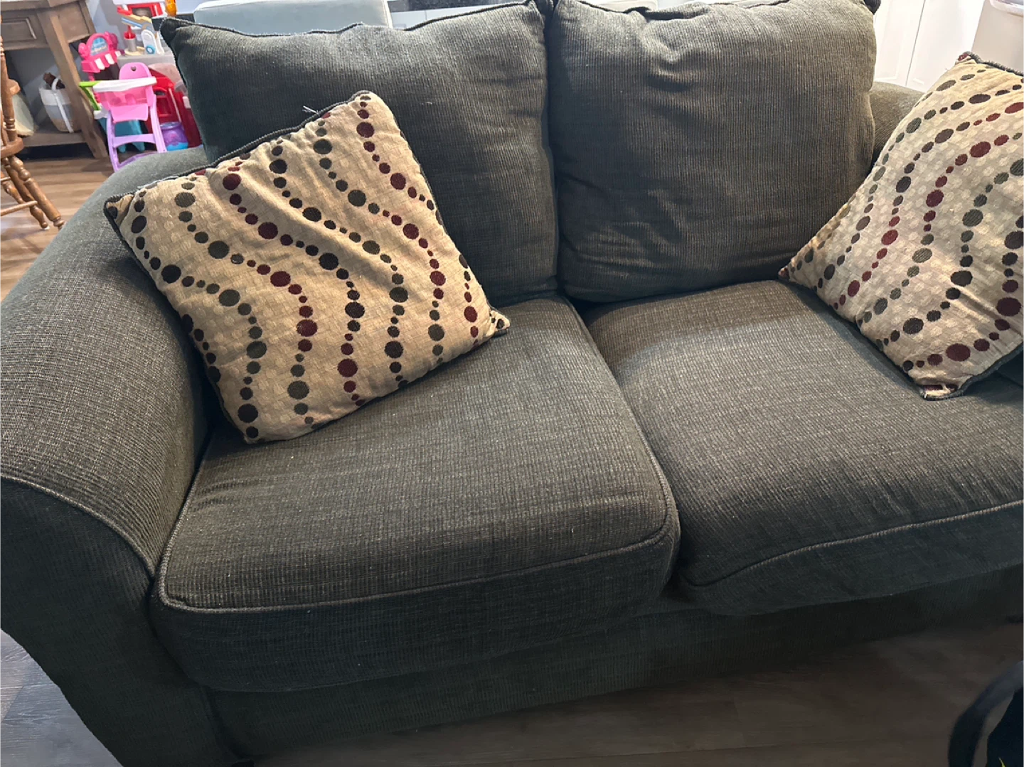 Dark Grey Loveseat with Decorative Pillows - photo 3