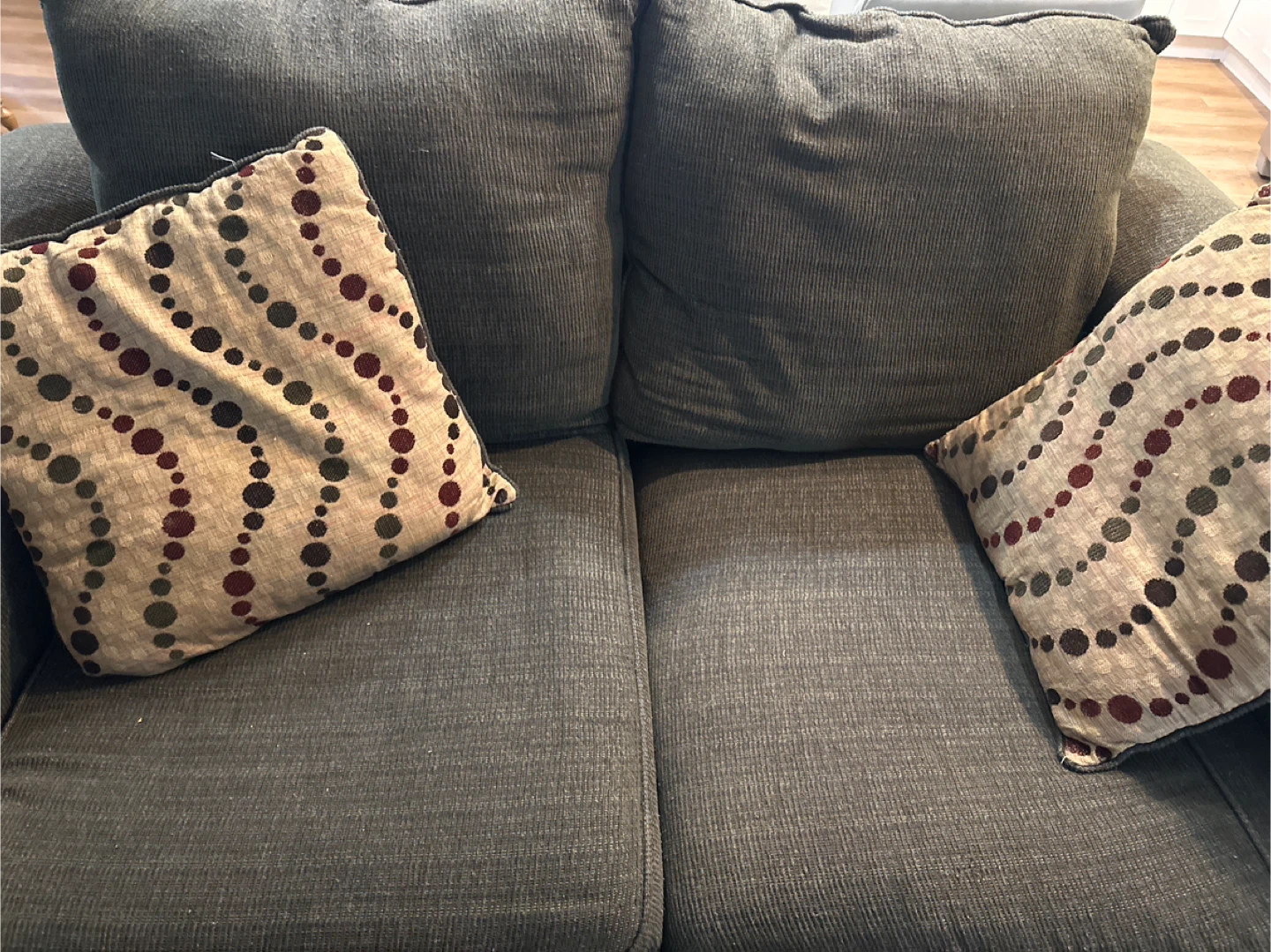 Dark Grey Loveseat with Decorative Pillows - photo 2