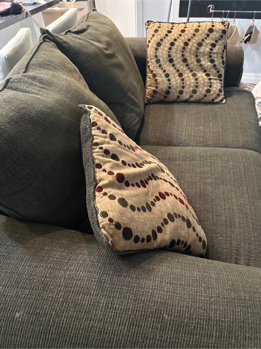 Dark Grey Loveseat with Decorative Pillows