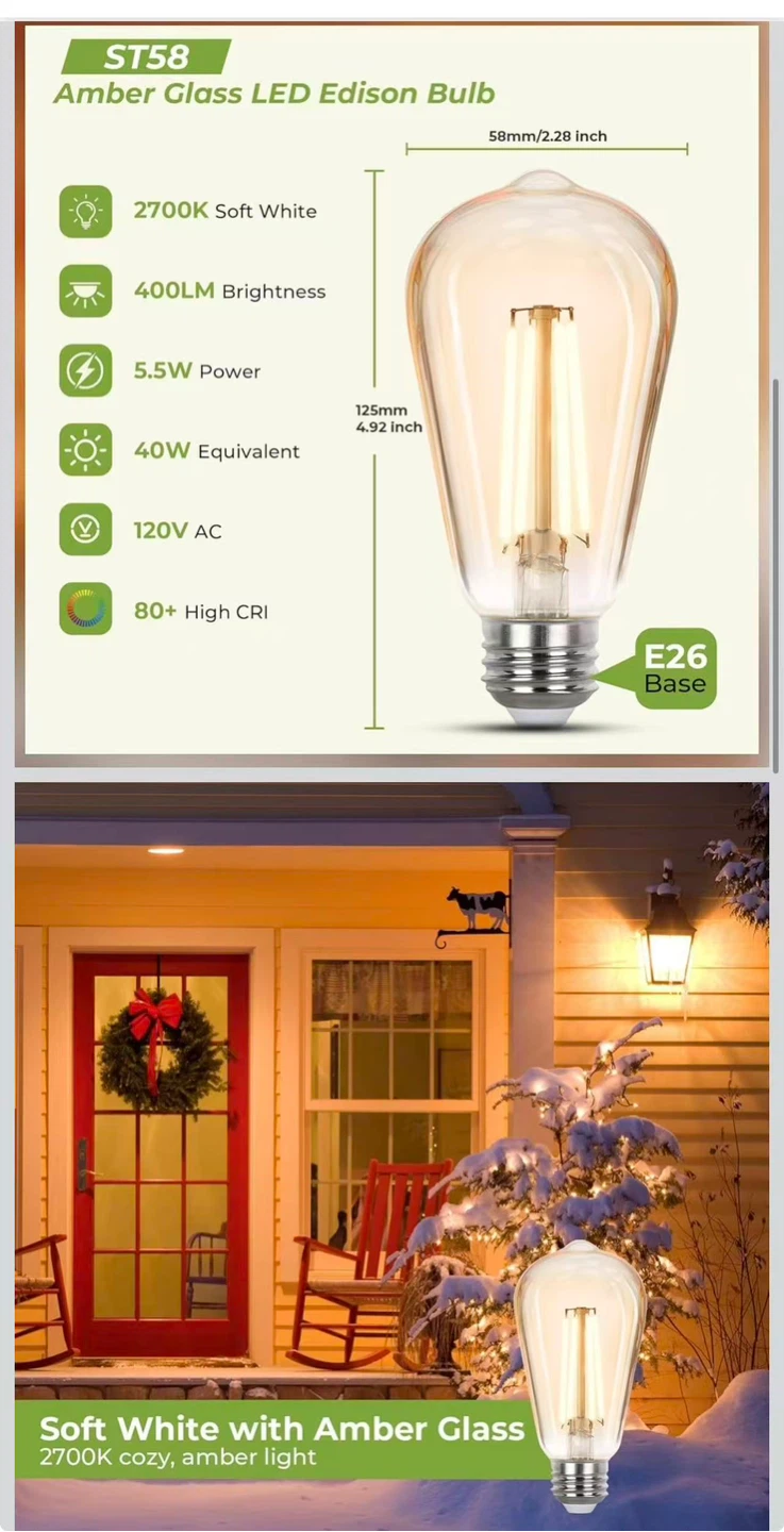 LED Edison Bulbs 40 watt Equivalent,  E26 Light Bulb 2700K - photo 2