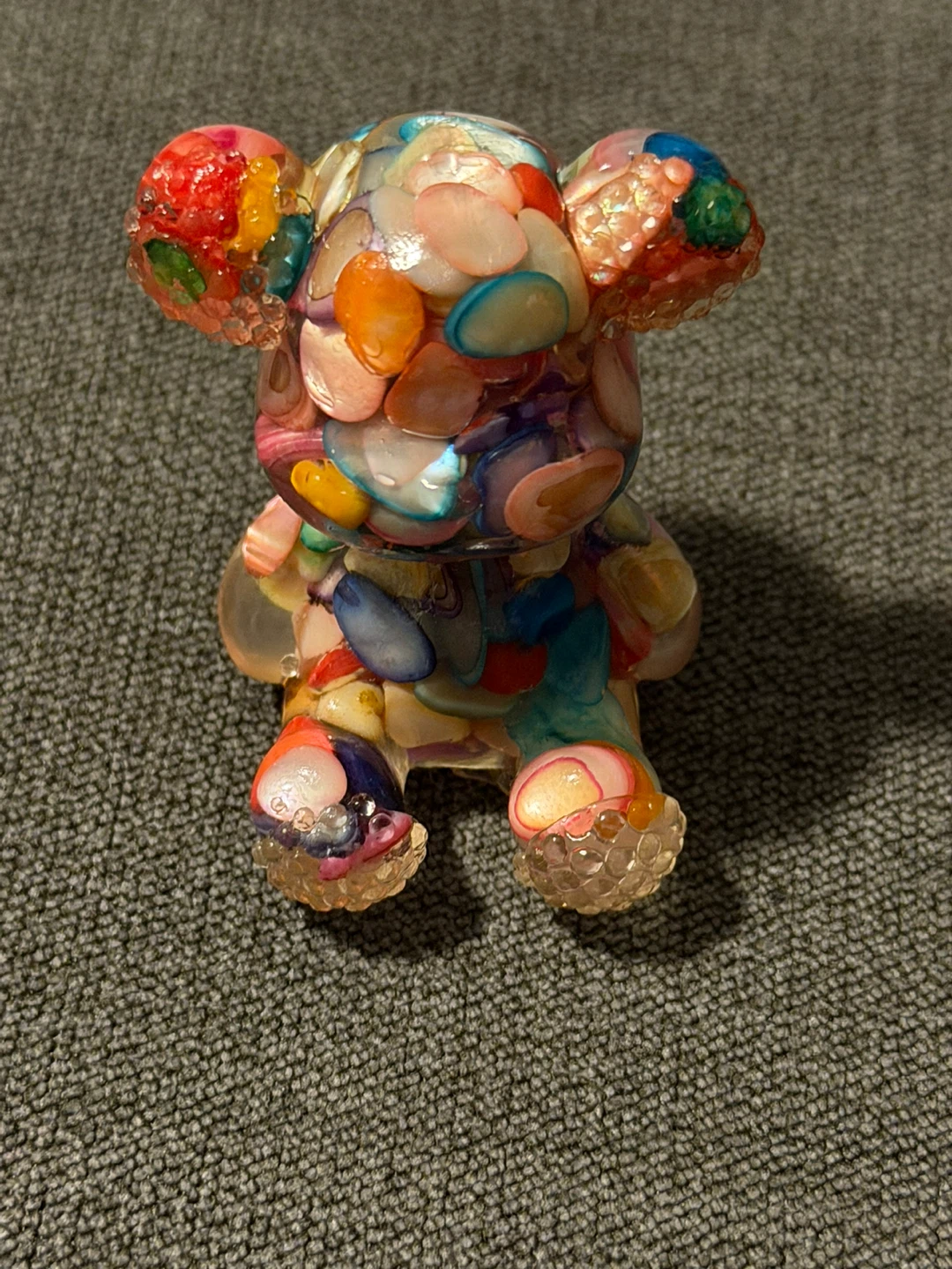 Bearbrick-style art figurine with shell and resin inlay