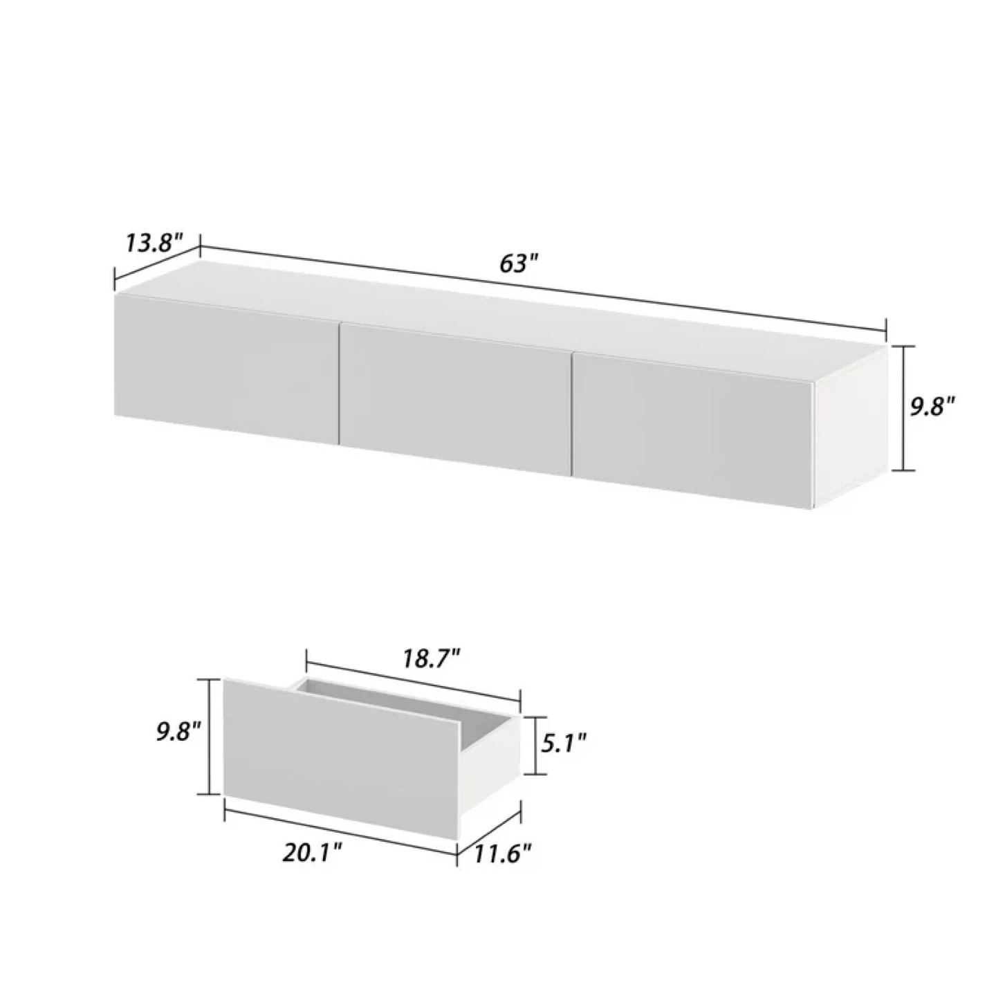 Floating TV Stand - White Gloss - 63" Wide - photo 3