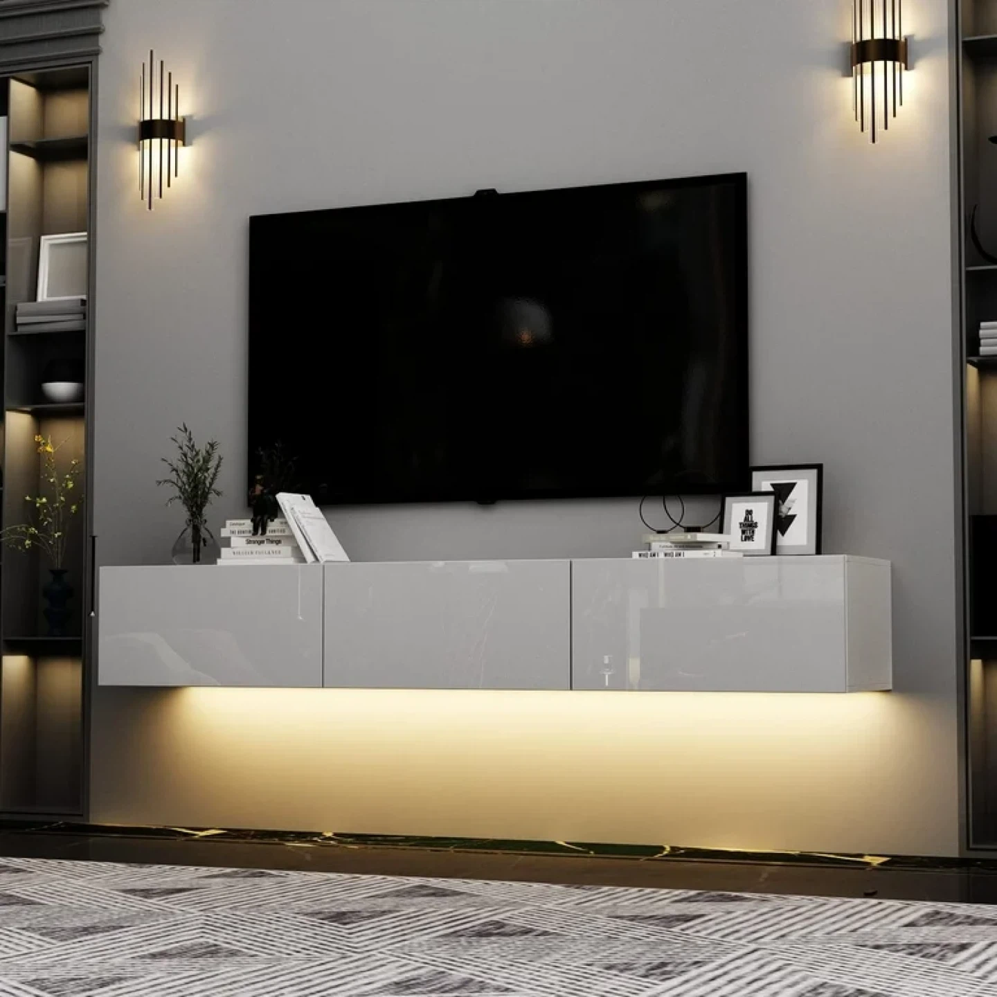 Floating TV Stand - White Gloss - 63" Wide - photo 2