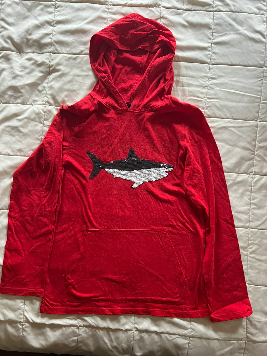 Cat & Jack Red Shark Sequin Hoodie L (12/14)