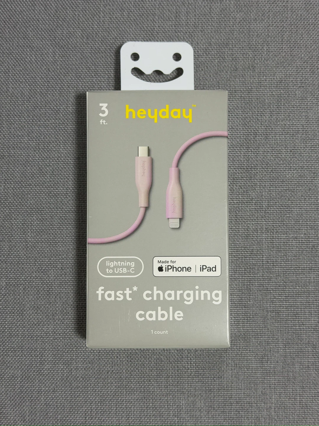 Heyday 3 ft. Lightning to USB-C Fast Charging Cable - Pink