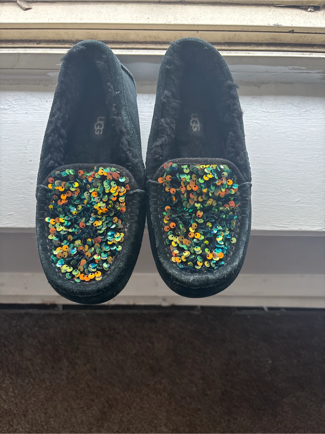 Ugg Black Sequin Moccasin Slippers