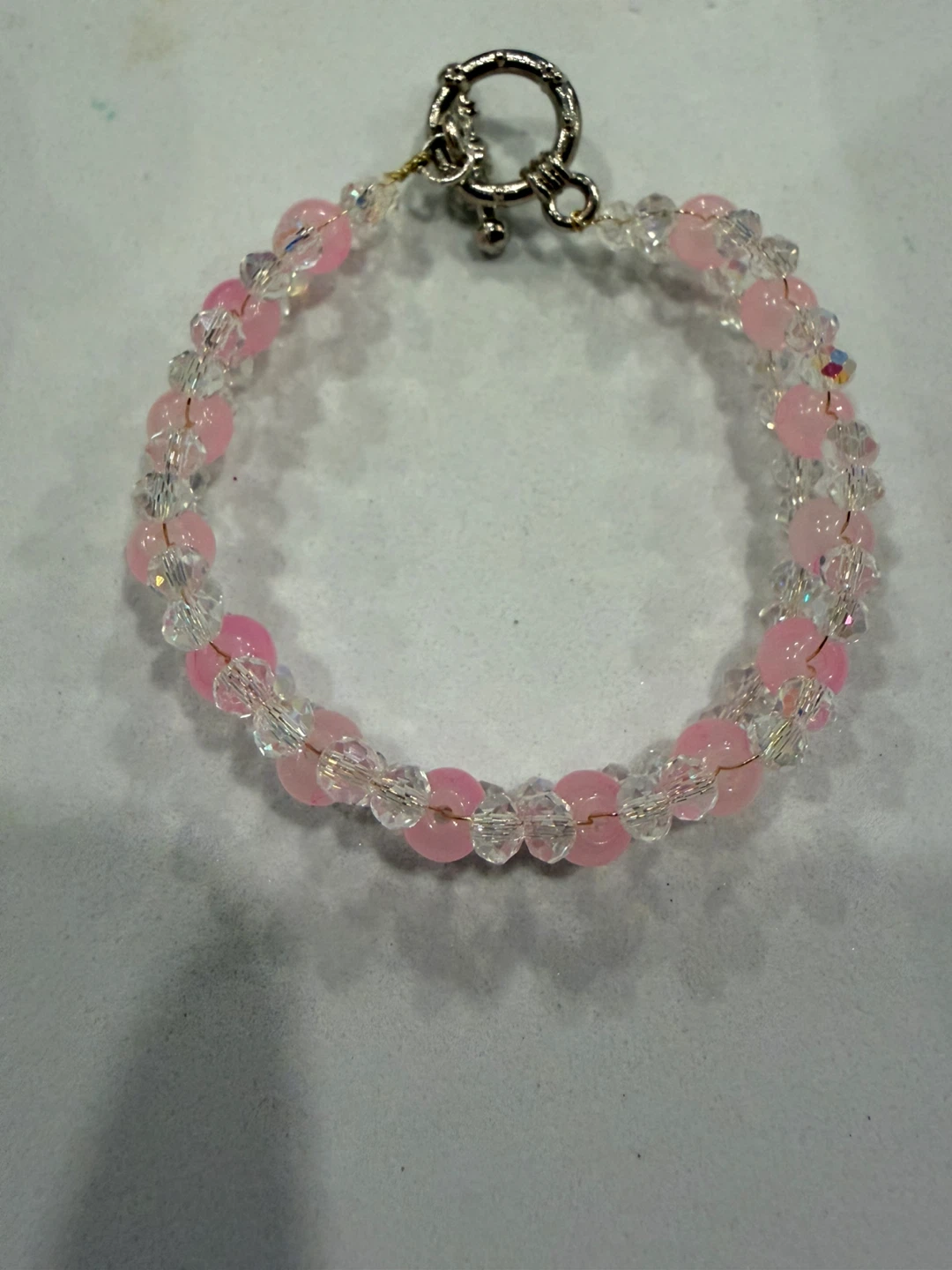 Pink and Crystal Beaded Bracelet