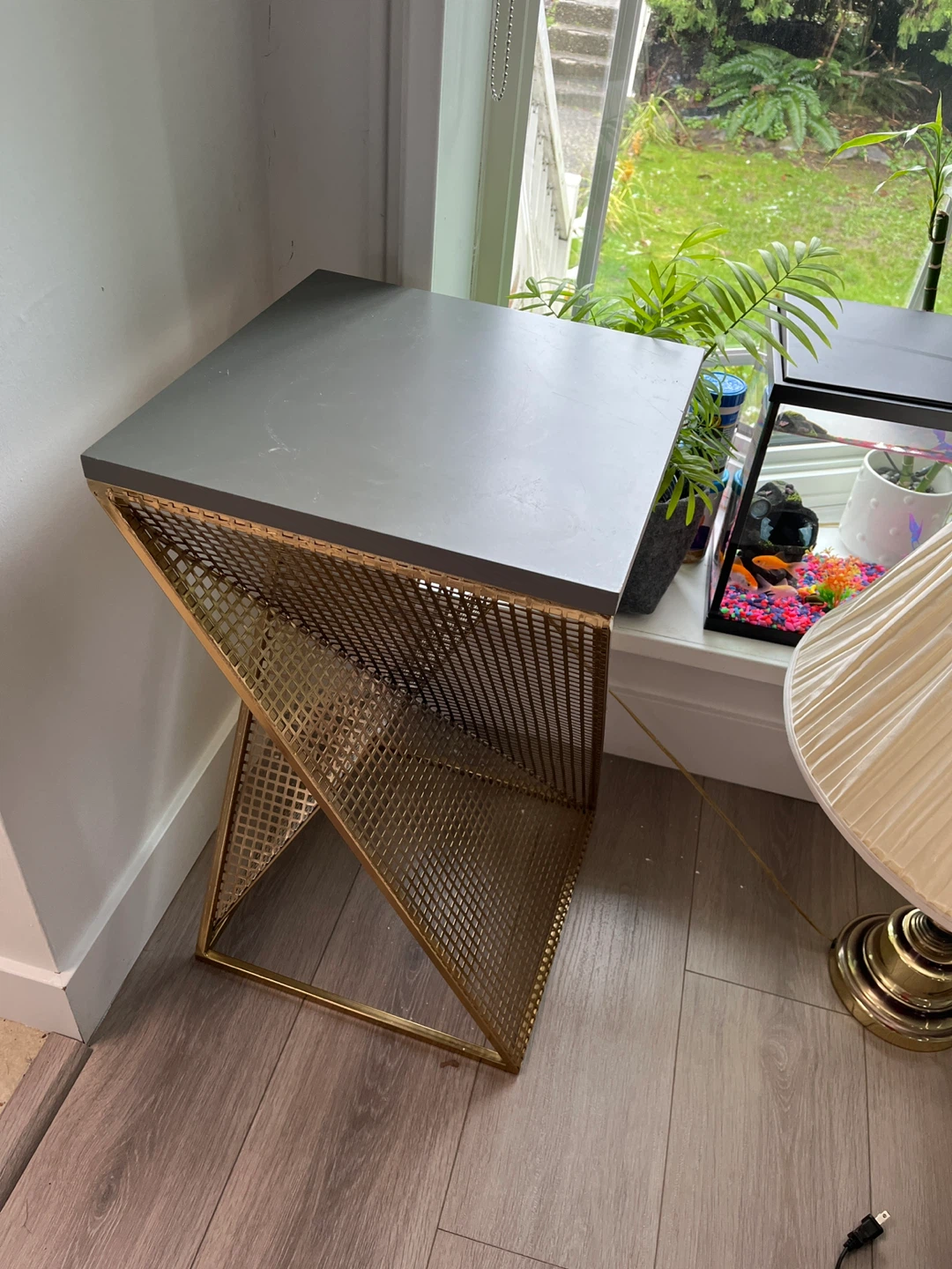 Modern Geometric Side Table - Gold Metal Base
