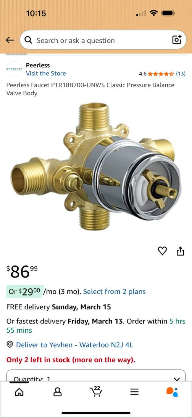Peerless PTR188700-UNWS Pressure Balance Valve Body – NEW 🔧🚿