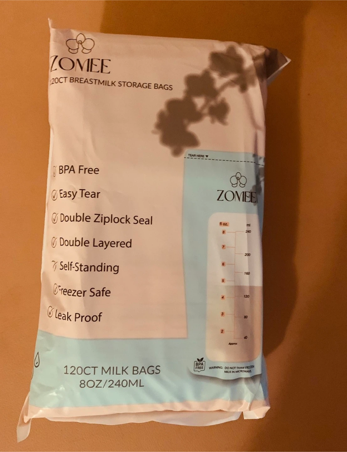 Zomee 120 Count Breastmilk Storage Bags - 8oz/240ml