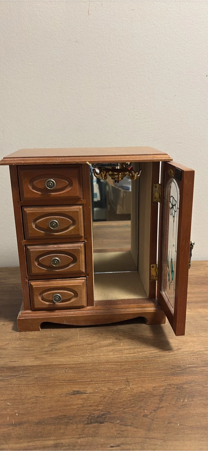Wooden Jewelry Box with 4 Drawers and Stained Glass Door - photo 3
