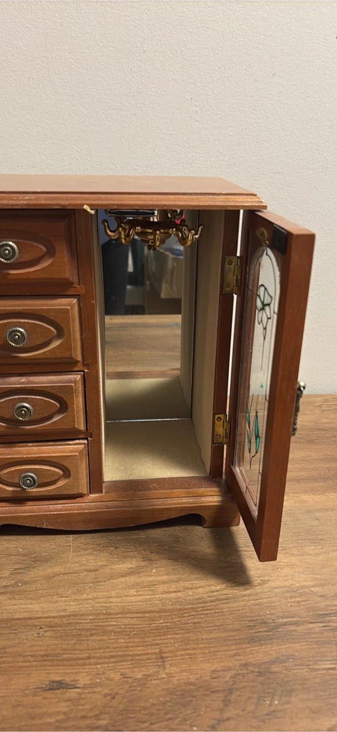 Wooden Jewelry Box with 4 Drawers and Stained Glass Door - photo 2
