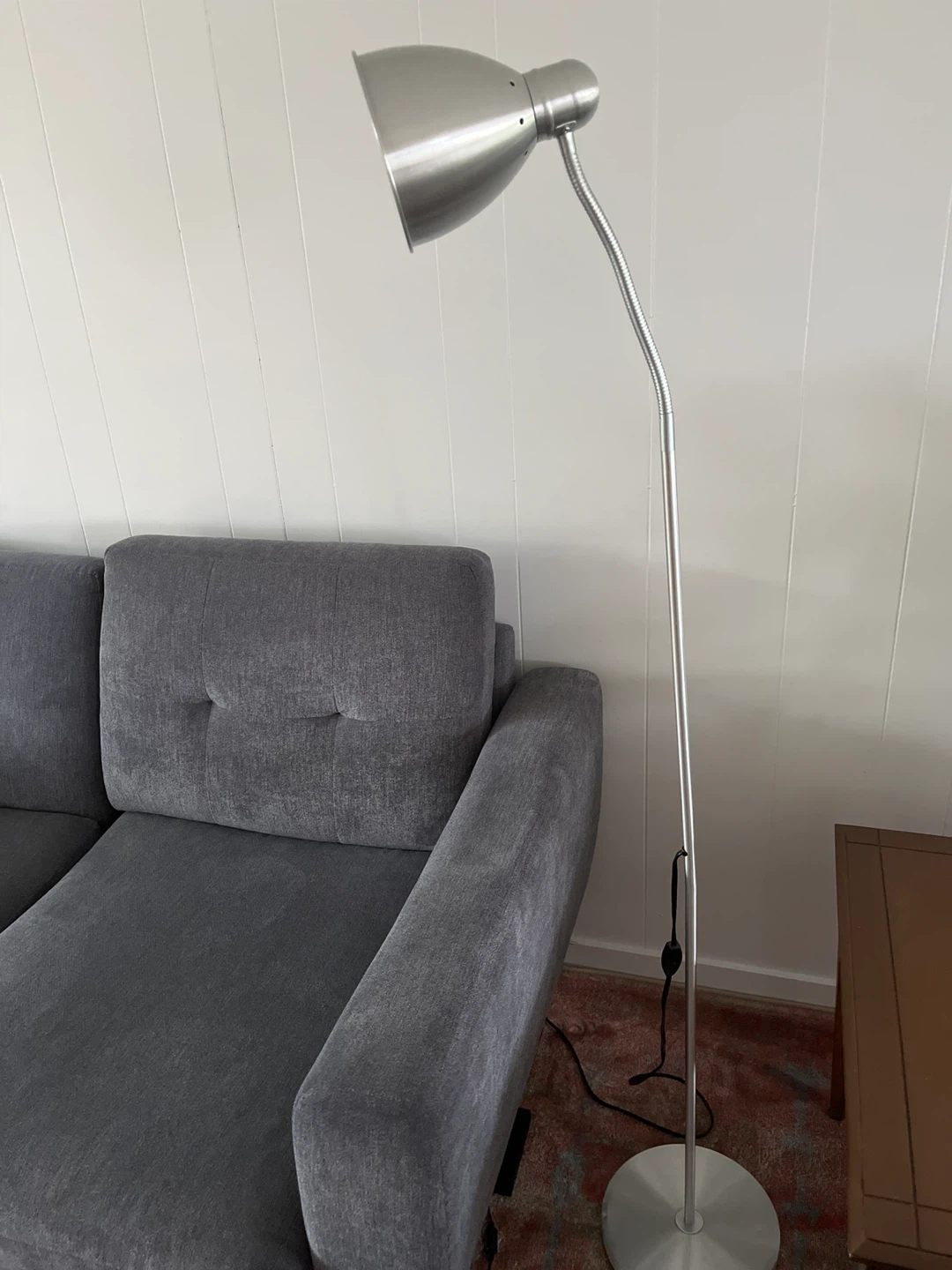 Silver Metal Floor Lamp with Adjustable Neck