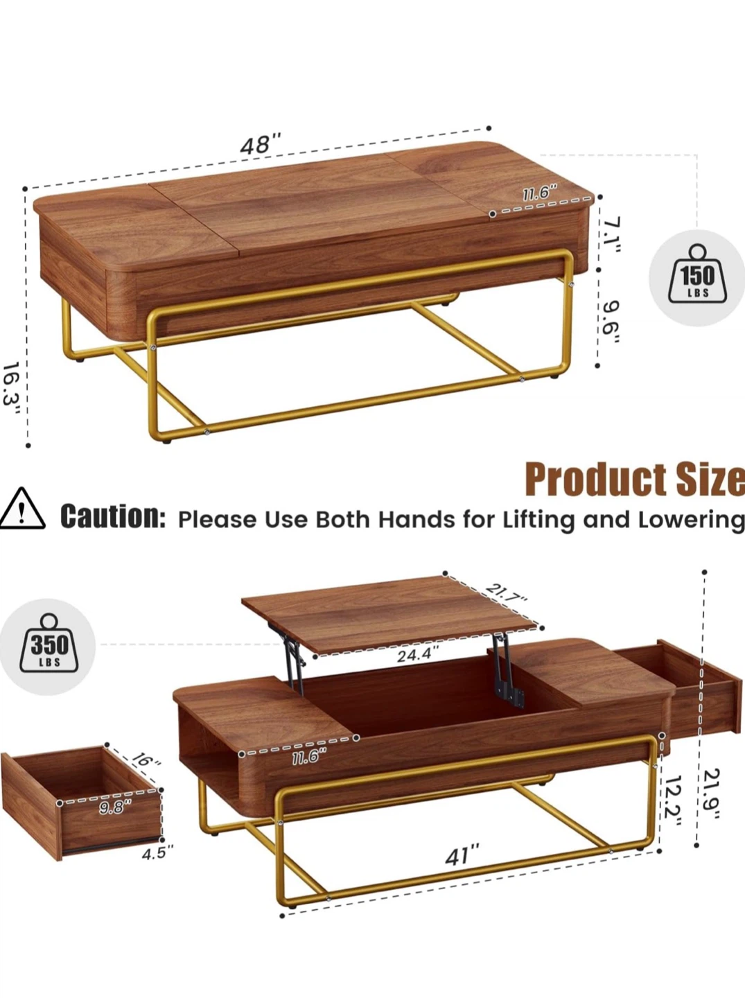 Lift Top Coffee Table with Storage Drawers - photo 5