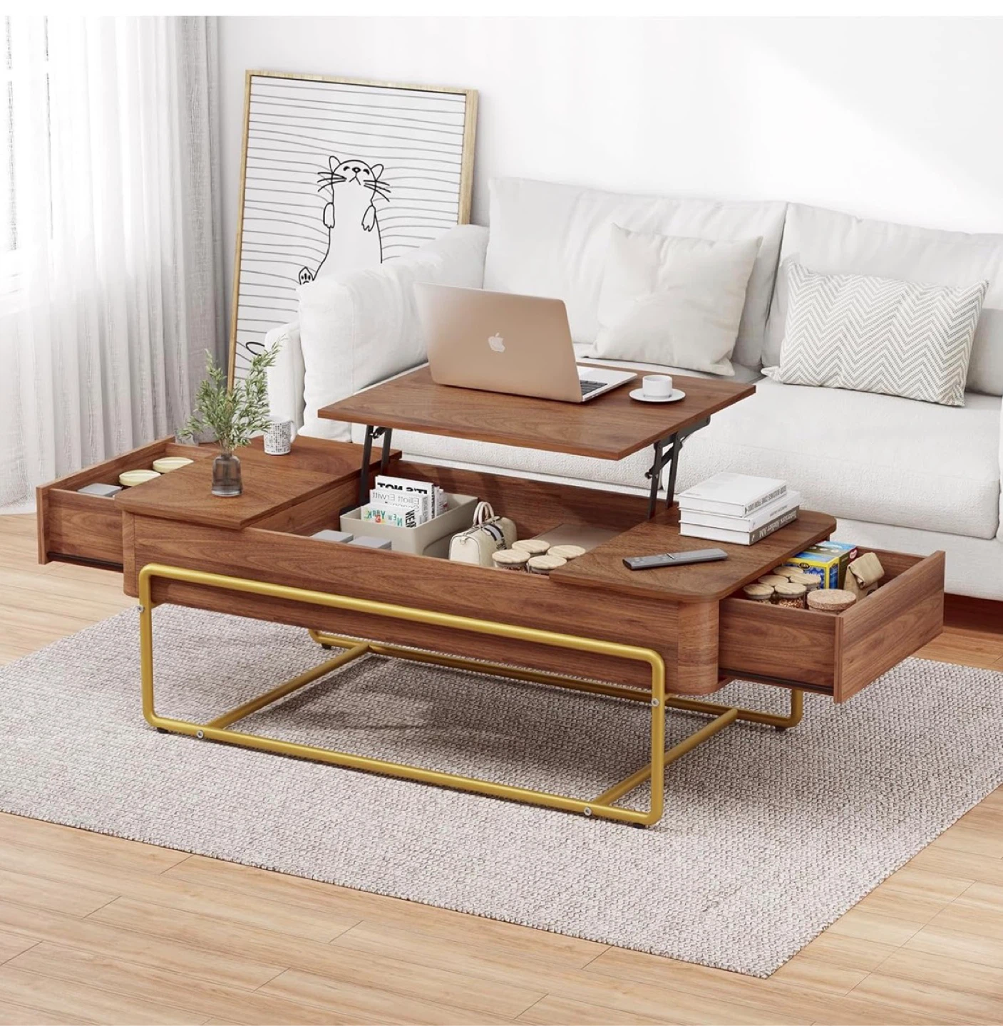 Lift Top Coffee Table with Storage Drawers - photo 4
