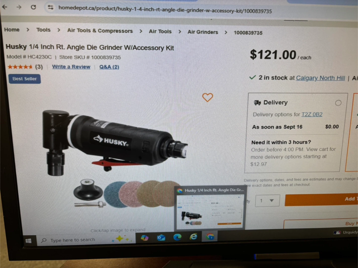 Husky 1/4 Inch Angle Die Grinder with Accessory Kit