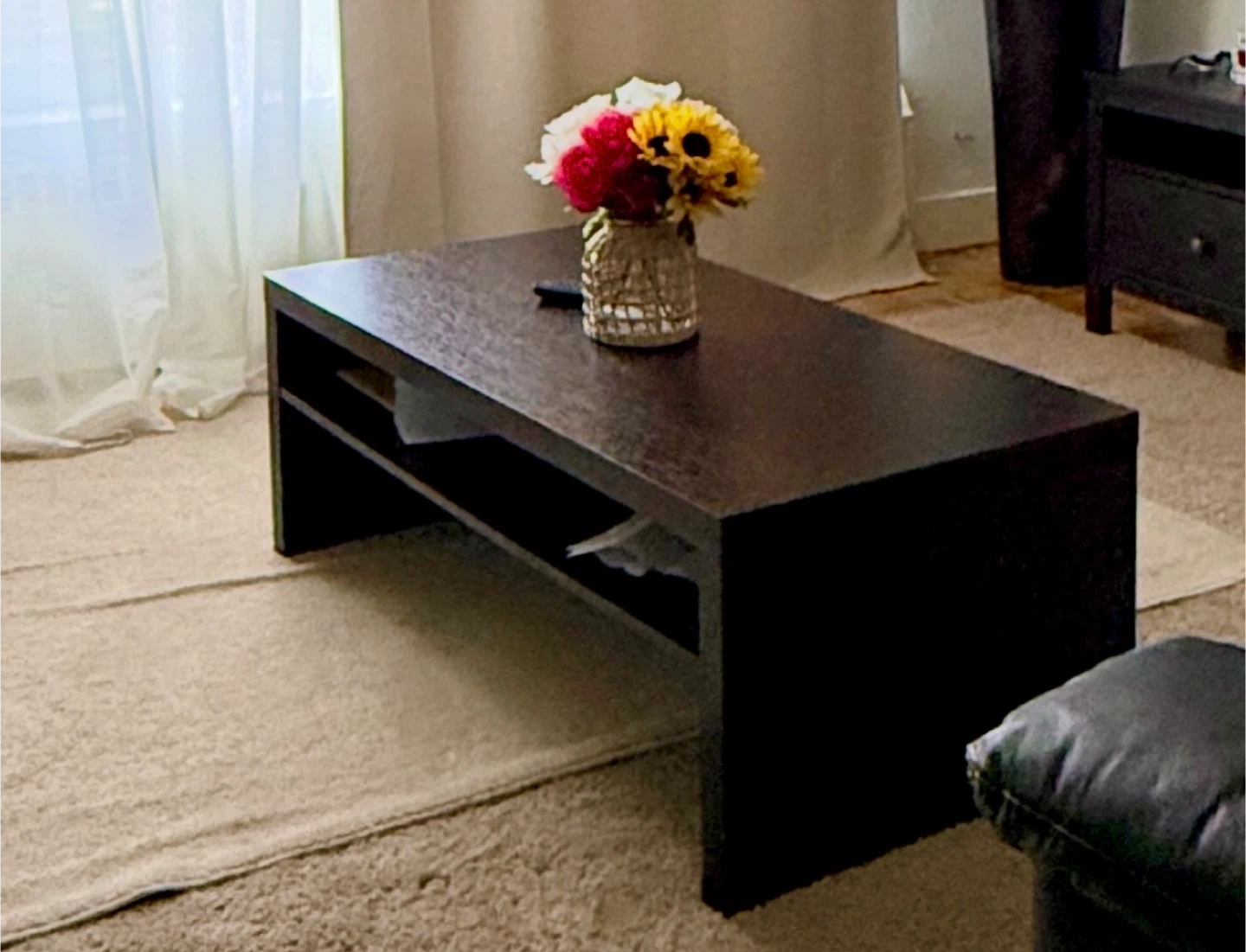 Dark Brown Coffee Table with Shelf