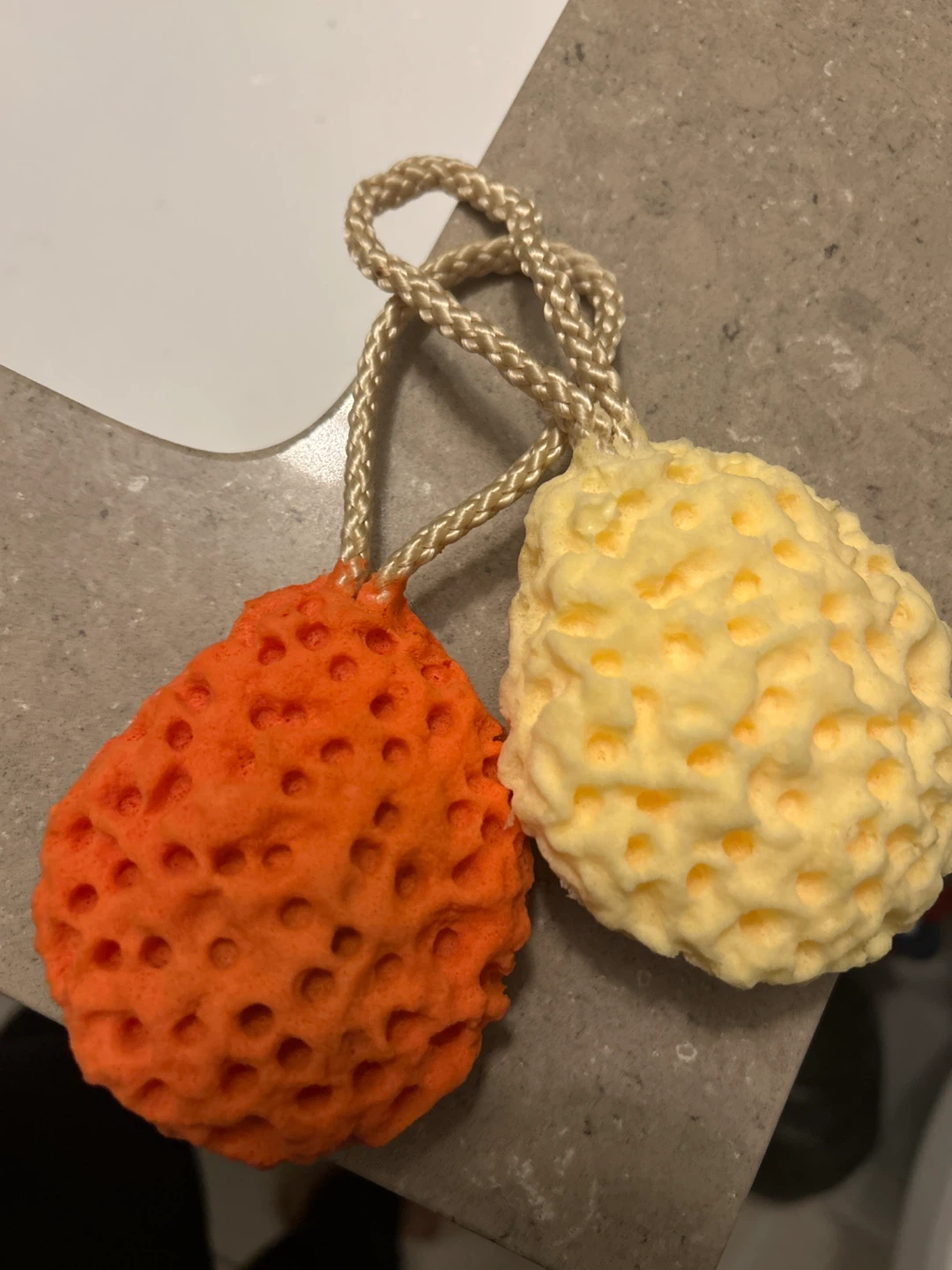 Set of 2 Bath Poufs - Orange and Yellow