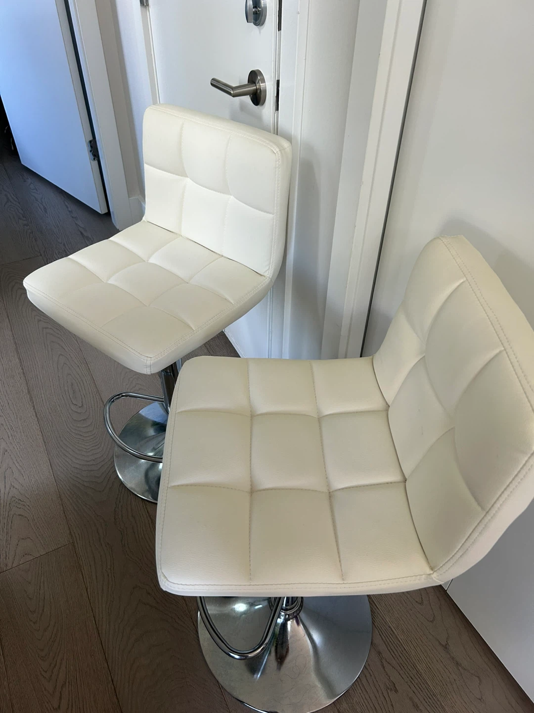 White Adjustable Swivel Bar Stools - Set of 2 - photo 2