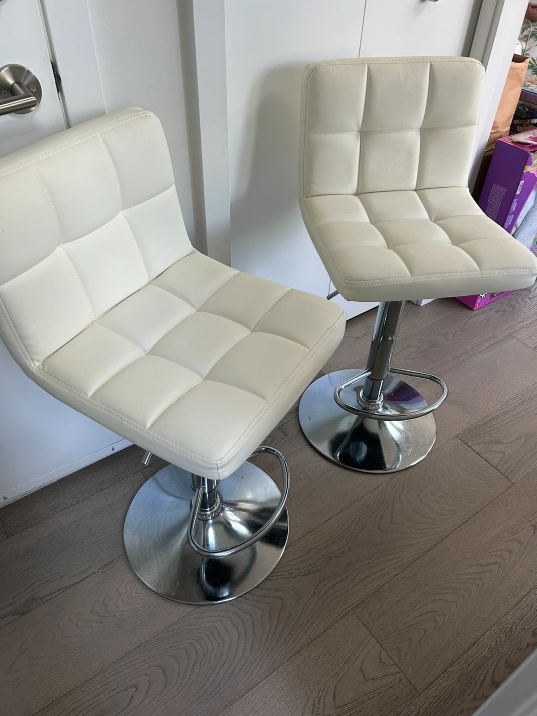 White Adjustable Swivel Bar Stools - Set of 2