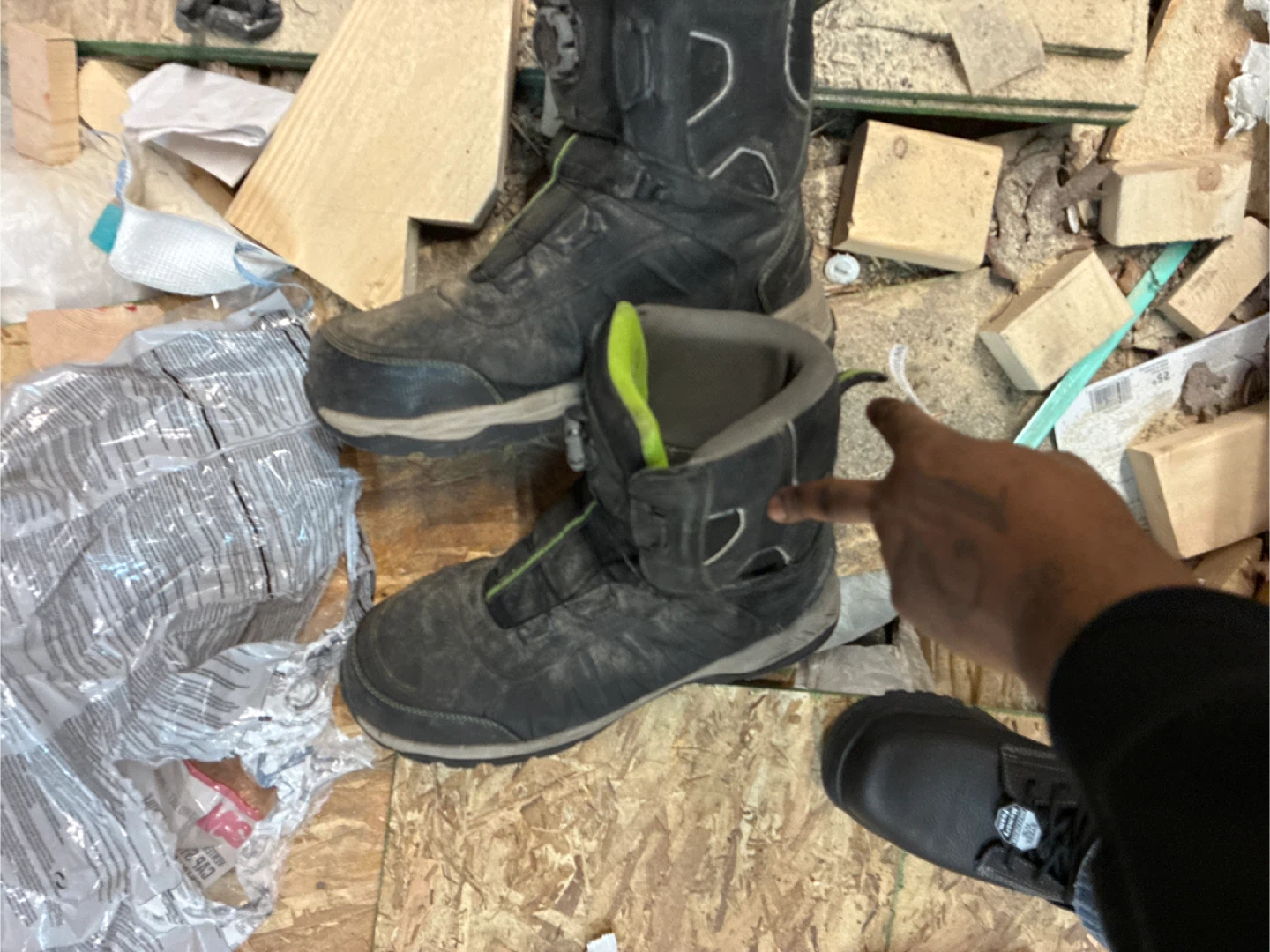 Black Work Boots with Green Accents