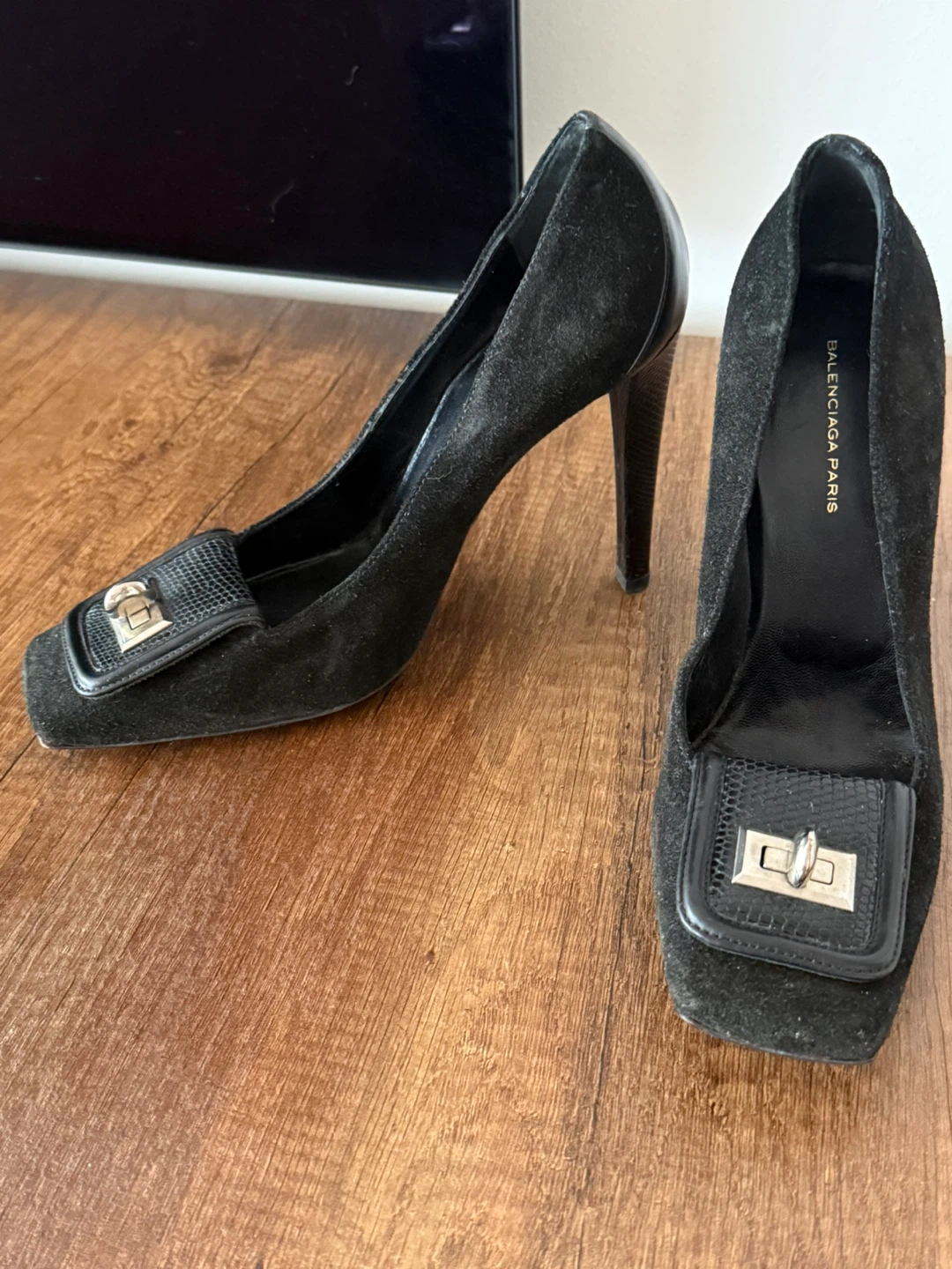 Balenciaga Black Suede Square Toe Heels - photo 2