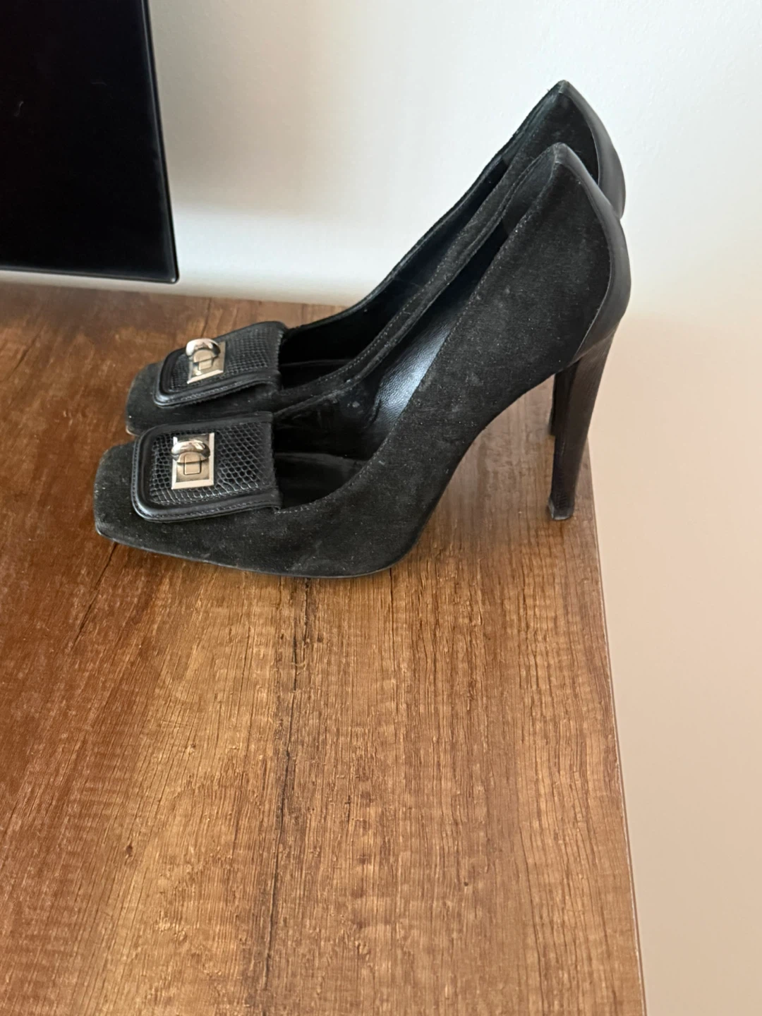Balenciaga Black Suede Square Toe Heels - photo 3